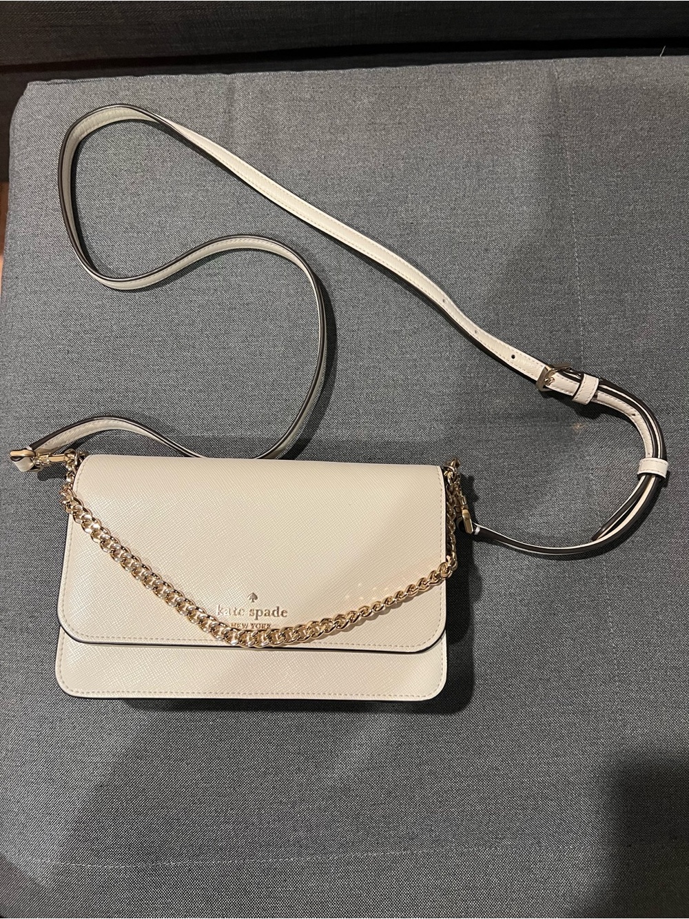 kate spade Cream Leather Crossbody with Gold Chain Accent